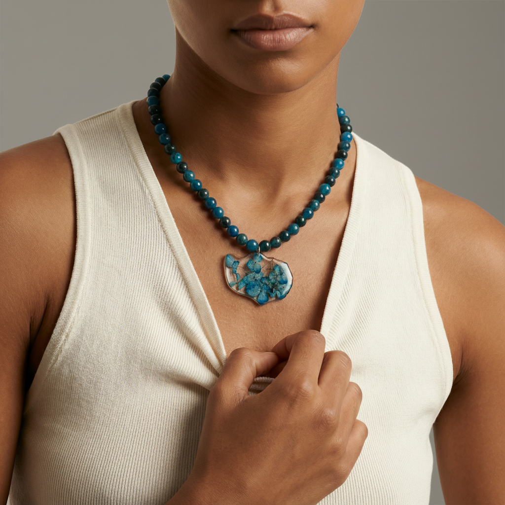 Collar corto flores azules