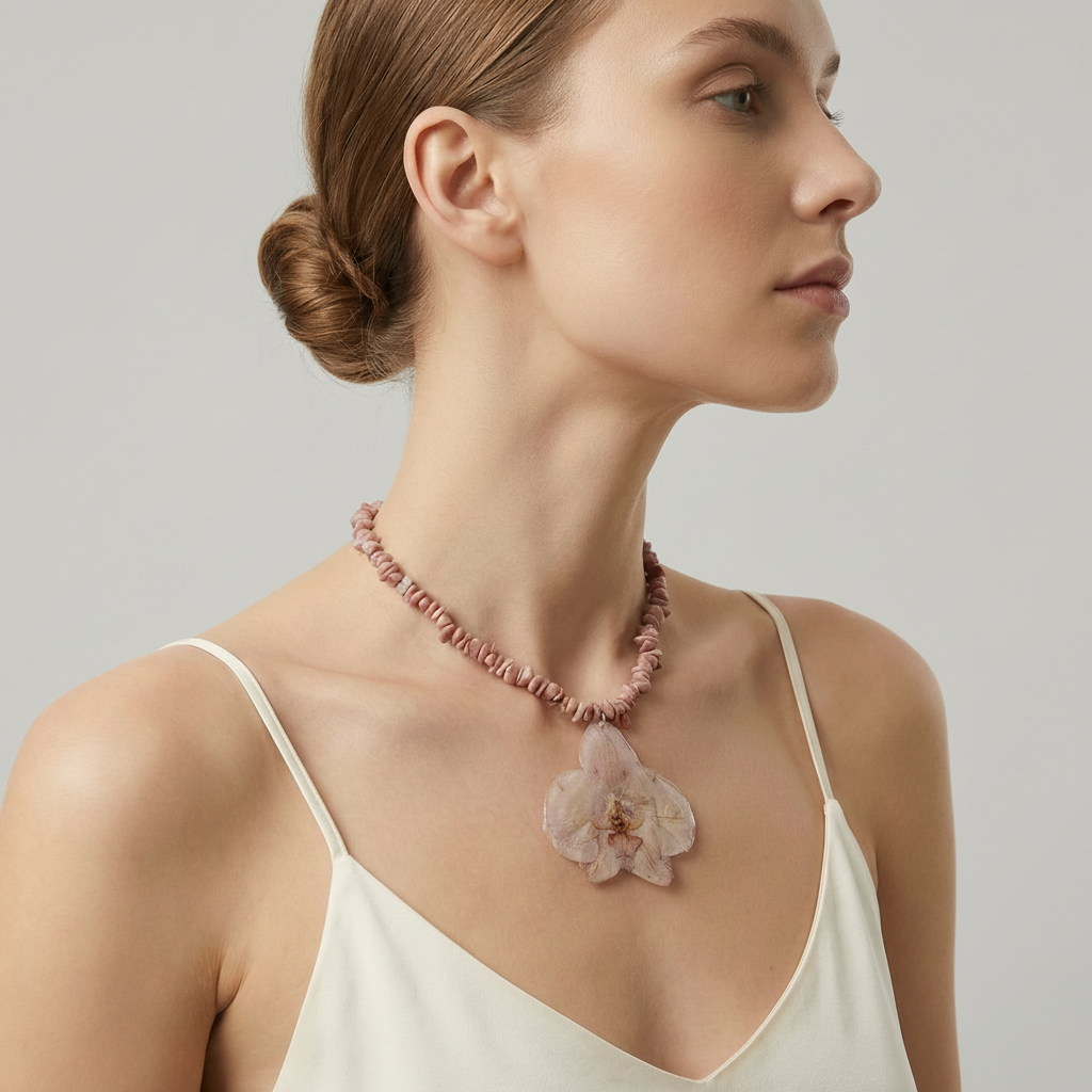Collar corto piedras orquídea rosa