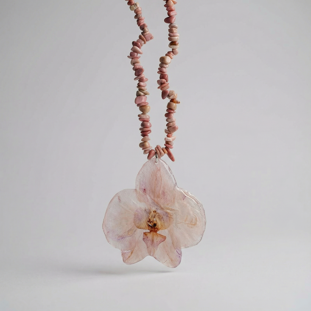 Collar corto piedras orquídea rosa
