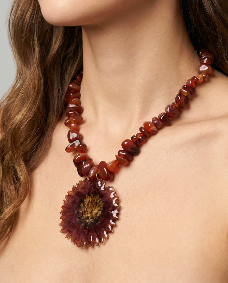 Collar piedras grandes margarita roja