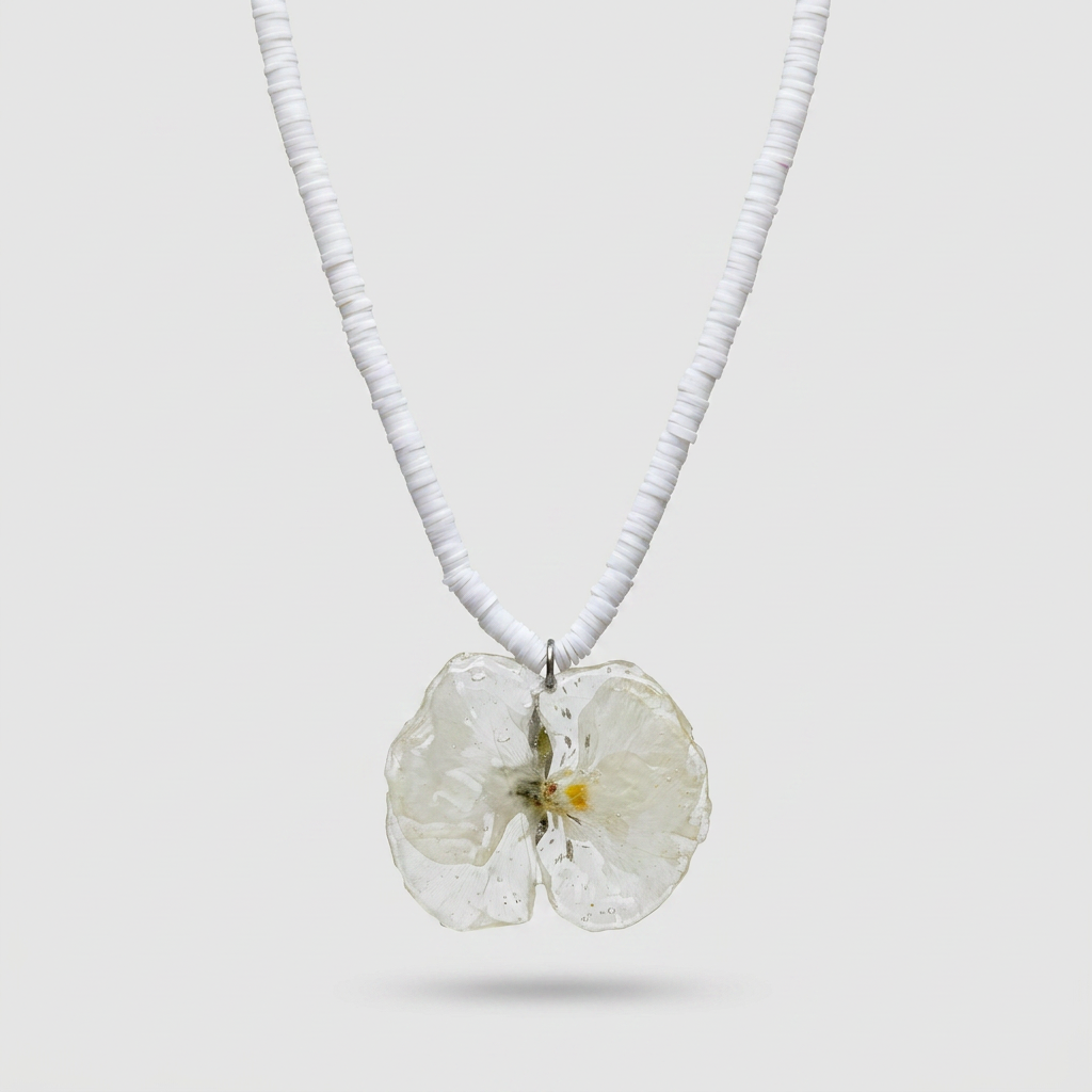 Collar goma flor blanca