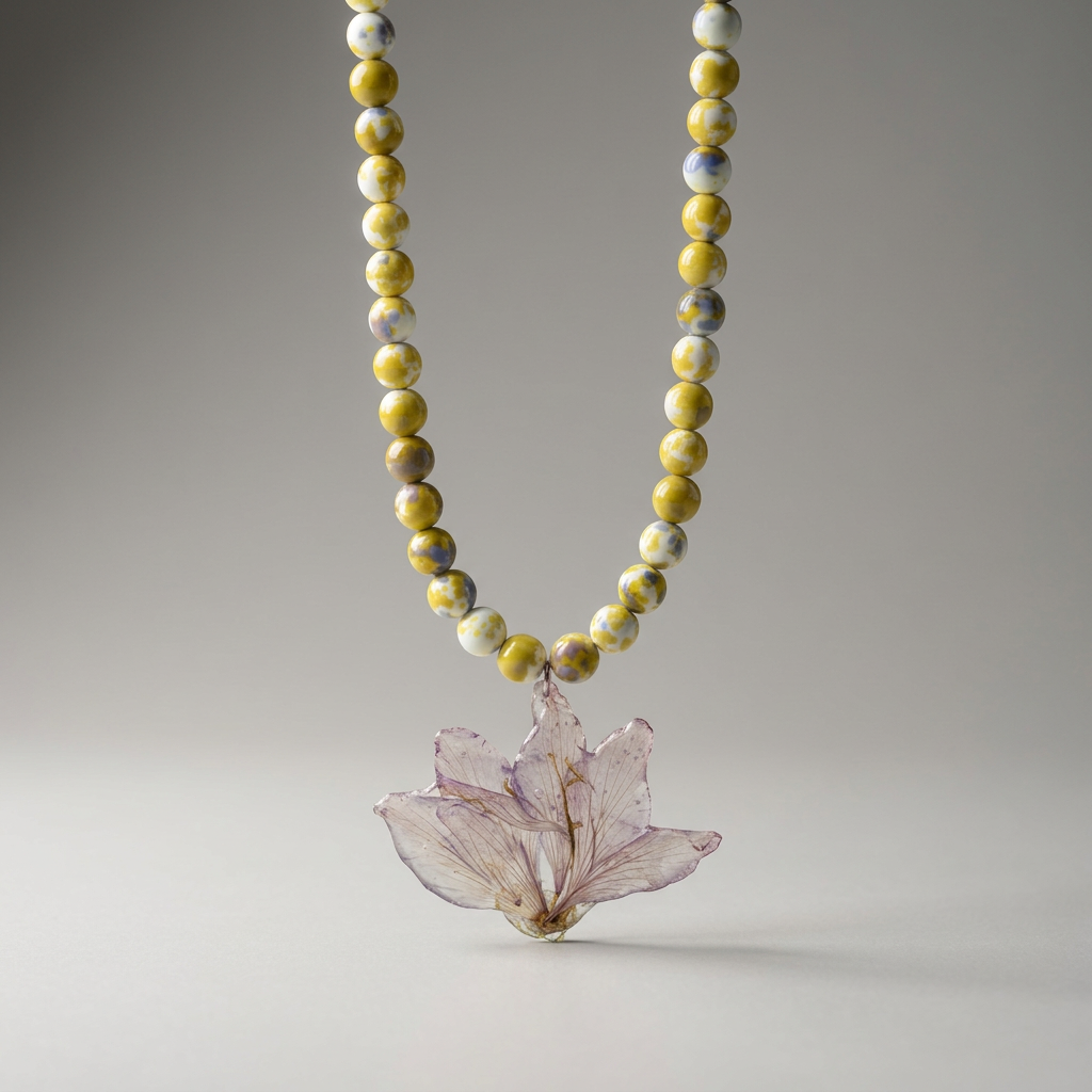 Collar corto amarillo flor malva