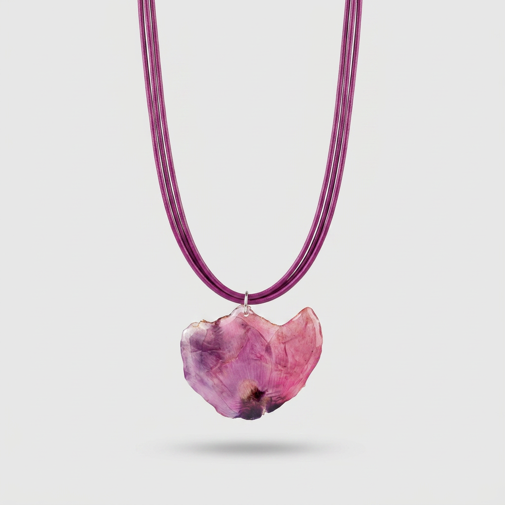 Collar cuero flor magenta