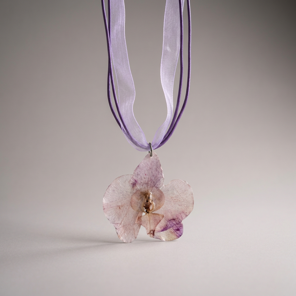 Collar corto cuero orquídea blanca